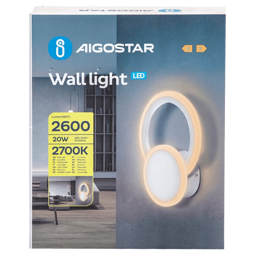 Aigostar - Aplique LED LED/20W/230V 2700K blanco