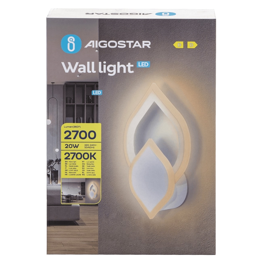 Aigostar - Aplique LED LED/20W/230V 2700K blanco