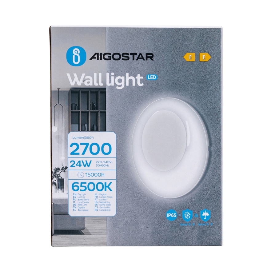 Aigostar - Aplique LED para exterior LED/24W/230V 6500K IP65 blanco