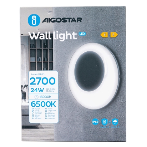 Aigostar - Aplique LED para exterior LED/24W/230V 6500K IP65 negro