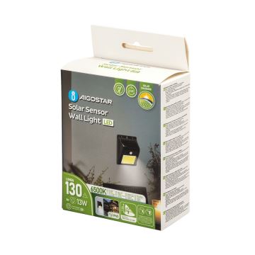 Aigostar - Aplique LED solar con sensor LED/13W/5,5V 6500K IP65
