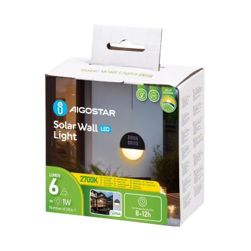 Aigostar - Aplique LED solar LED/1W/1,2V negro 2700K IP44