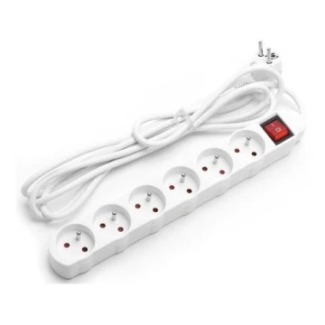 Aigostar - Cable de extensión con interruptor 6Z 1,5m blanco