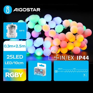 Aigostar - Cadena de navidad para exteriores LED RGBY 25xLED/3xAA/8 funciones 2,8 m IP44