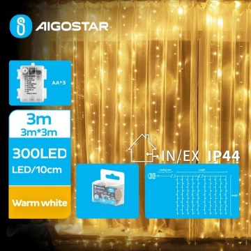 Aigostar - Cadena LED navideña exterior 300xLED/8 funciones 3xAA 6x2m IP44 blanco cálido