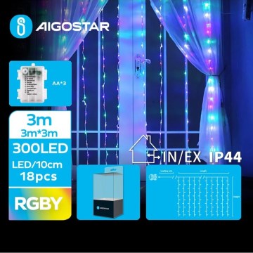 Aigostar - Cadena LED navideña exterior 300xLED/8 funciones 3xAA 6x3m IP44 multicolor