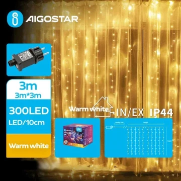 Aigostar - Cadena LED navideña exterior 300xLED/8 funciones 6x3m IP44 blanco cálido