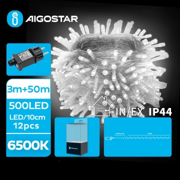 Aigostar - Cadena LED navideña exterior 500xLED/8 funciones 53m IP44 blanco frío