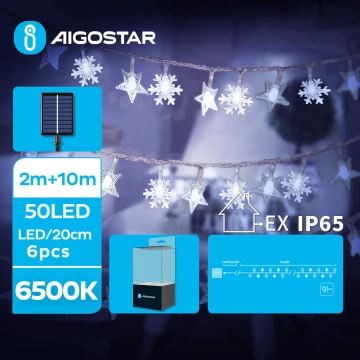 Aigostar - Cadena LED solar de navidad 50xLED/8 funciones 12m IP65 blanco frío