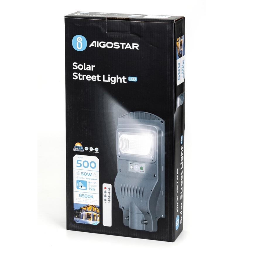 Aigostar - Farola solar LED con sensor LED/50W/3,2V IP65 6500K + control remoto