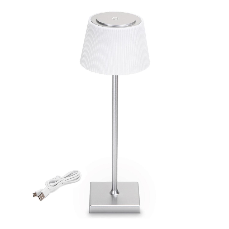 Aigostar - Lámpara de mesa LED recargable y regulable para exteriores   LED/4W/5V 3600mAh blanco/cromo IP54