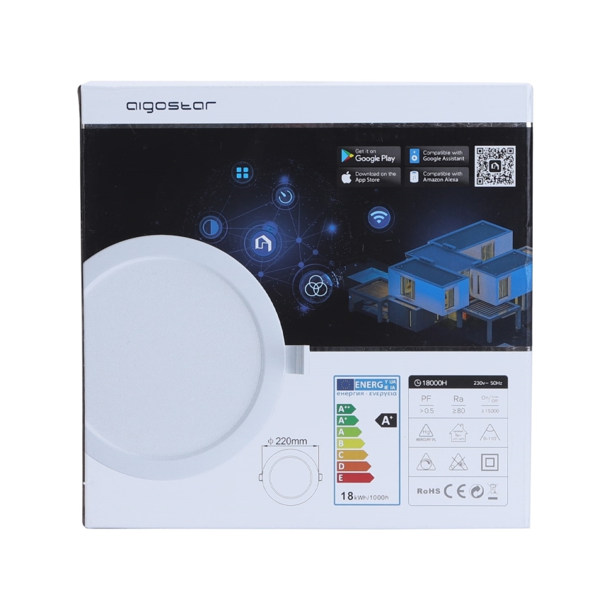 Aigostar - Lámpara empotrable LED regulable 18W/230V Ø 22 cm Wi-Fi