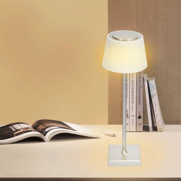 Aigostar - Lámpara de mesa LED recargable y regulable para exteriores   LED/4W/5V 3600mAh blanco/cromo IP54