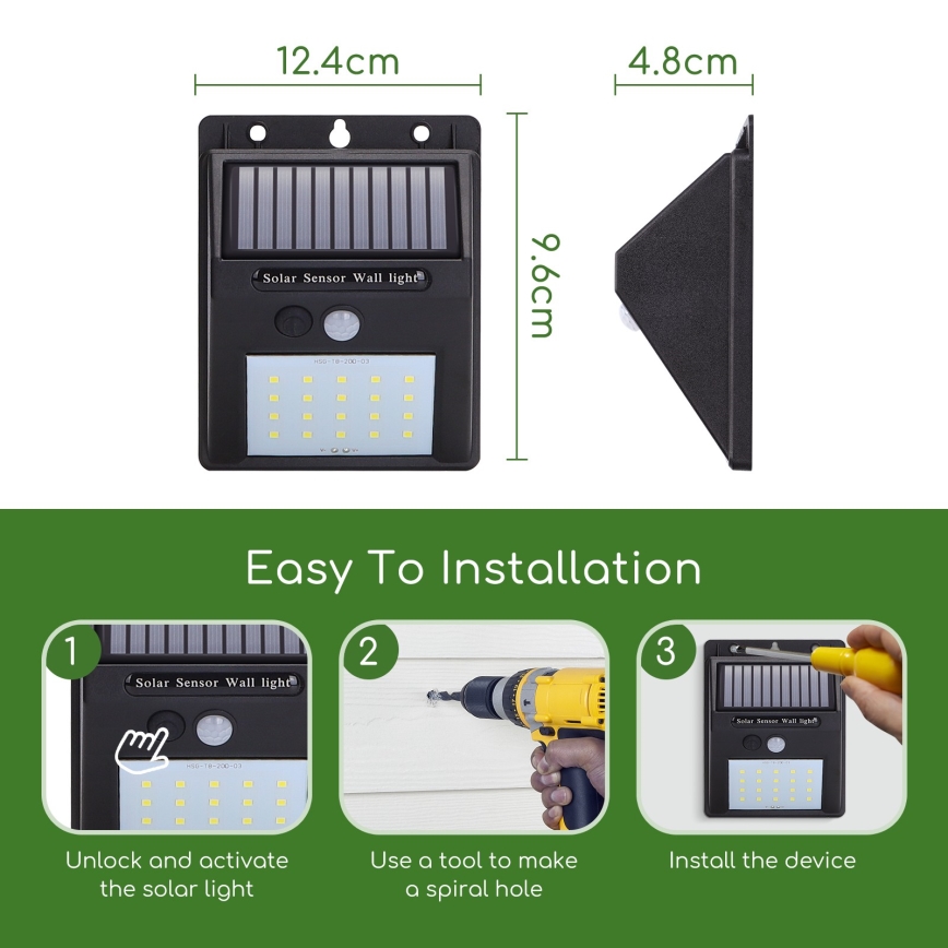 Aigostar - LED Lámpara solar de exterior con sensor LED/1,11W/5,5V IP65