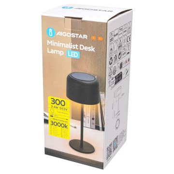 Aigostar - Lámpara de mesa LED solar regulable y recargable LED/3W/5V 2200mAh negro IP54