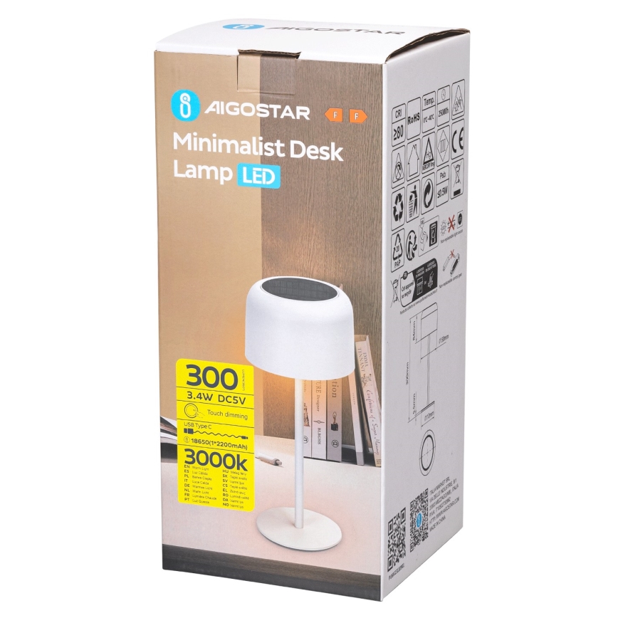 Aigostar - LED Lámpara solar recargable y regulable LED/3W/5V 2200mAh blanco IP54