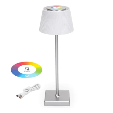 Aigostar - LED RGBW Lámpara de mesa recargable y regulable para exteriores LED/4W/5V 3600mAh blanco/cromo IP54