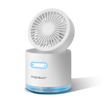 Aigostar - Mini ventilador de mesa inalámbrico con humidificador 10W/5V blanco