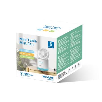 Aigostar - Mini ventilador de mesa inalámbrico con humidificador 10W/5V blanco