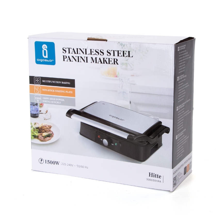 Aigostar - Parrilla de contacto 1500W/230V cromo/negro