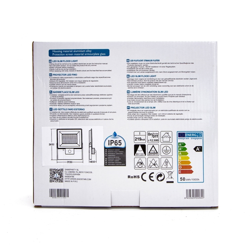 Aigostar - Reflector LED con sensor LED/50W/230V 4000K IP65 blanco