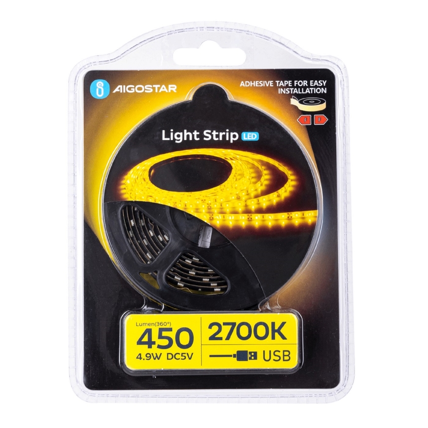 Aigostar - Tira LED 2m LED/4,9W/5V 2700K IP65