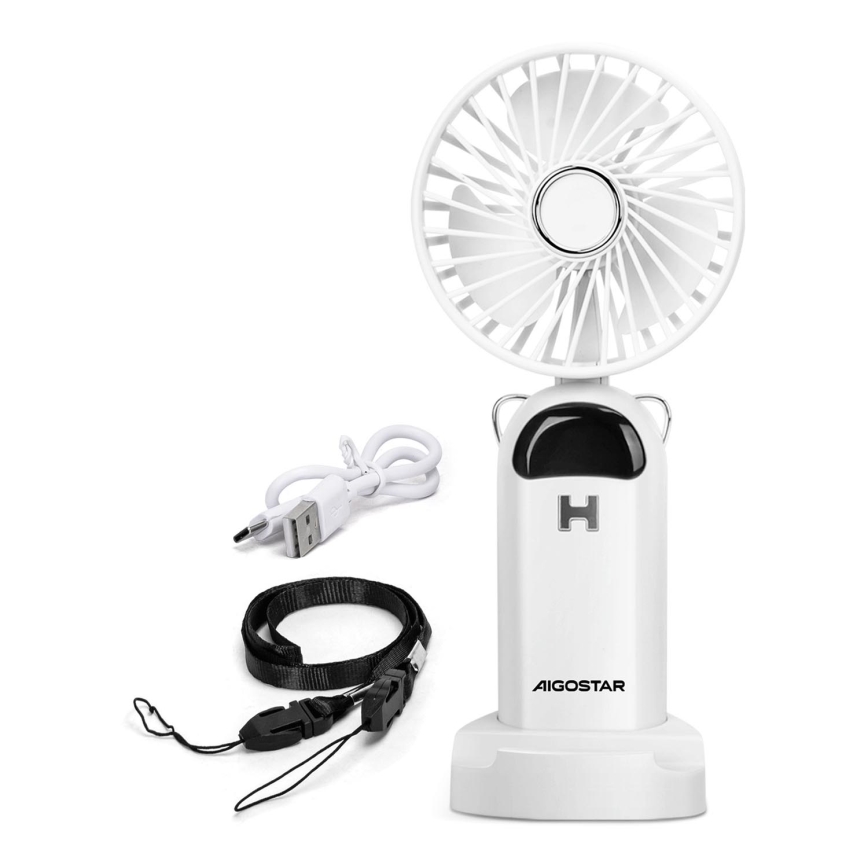 Aigostar - Ventilador de mano recargable 4W/5V 1200mAh blanco