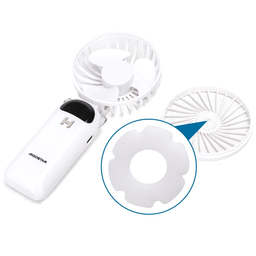 Aigostar - Ventilador de mano recargable 4W/5V 1200mAh blanco