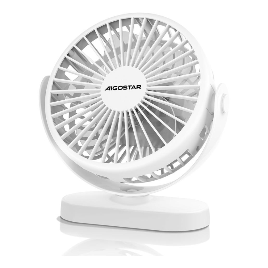 Aigostar - Ventilador de mesa recargable 4W/5V 1500mAh blanco