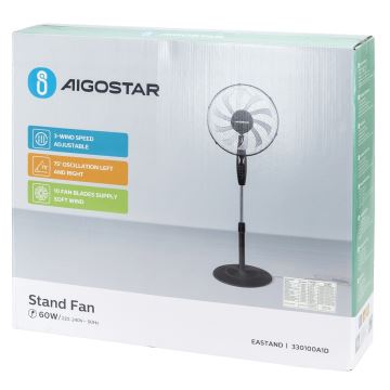 Aigostar - Ventilador de pie 60W/230V negro