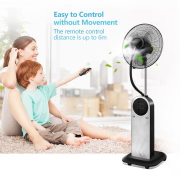 Aigostar - Ventilador de pie con efecto niebla 95W/230V negro/gris + control remoto