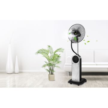 Aigostar - Ventilador de pie con efecto niebla 95W/230V negro/gris + control remoto