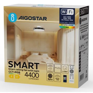 Aigostar - Ventilador de techo LED RGB regulable LED/40W/230V 2700-6500K Wi-Fi + control remoto