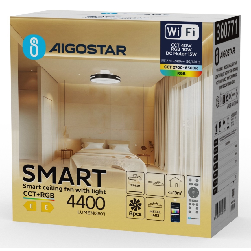 Aigostar - Ventilador de techo LED RGB regulable LED/40W/230V 2700-6500K Wi-Fi + control remoto