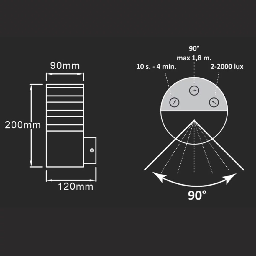 Aplique de exterior con sensor TEKSAS 1xE27/12W/230V IP44