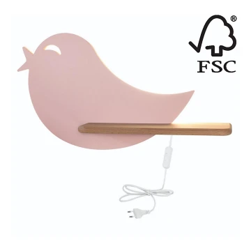 Aplique infantil LED con estante BIRD LED/5W/230V rosa/madera