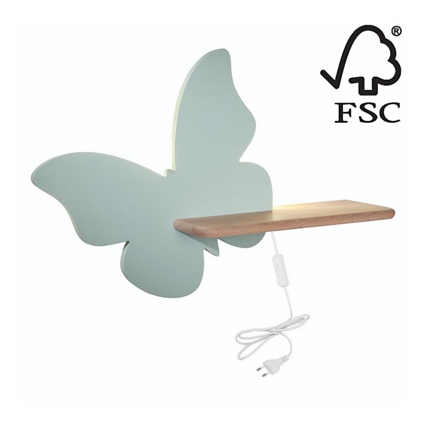 Aplique LED infantil con estante BUTTERFLY LED/5W/230V verde/madera