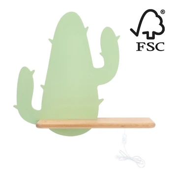 Aplique LED infantil con estante CACTUS LED/4W/230V verde/madera