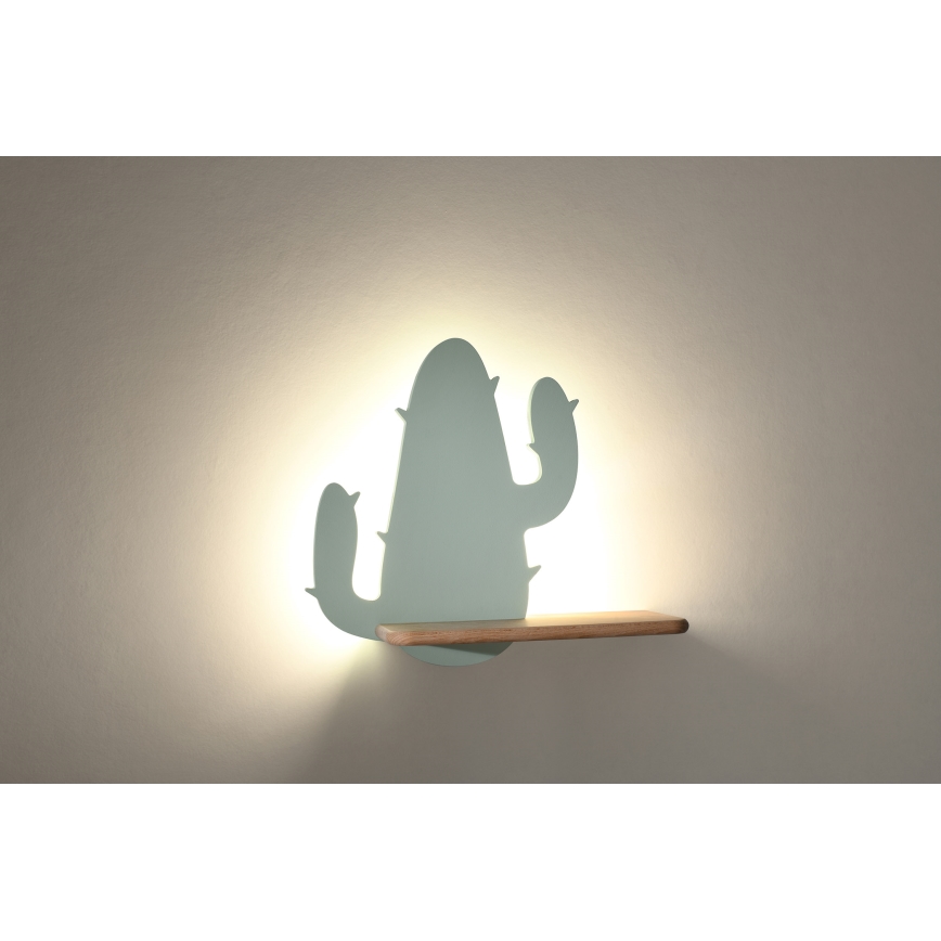 Aplique LED infantil con estante CACTUS LED/4W/230V verde/madera