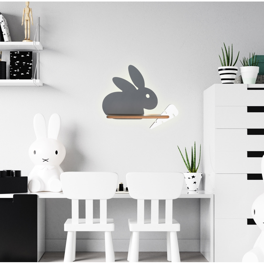 Aplique LED infantil con estante RABBIT LED/4W/230V gris/blanco/madera