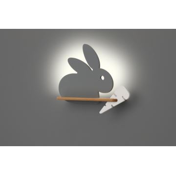 Aplique LED infantil con estante RABBIT LED/4W/230V gris/blanco/madera