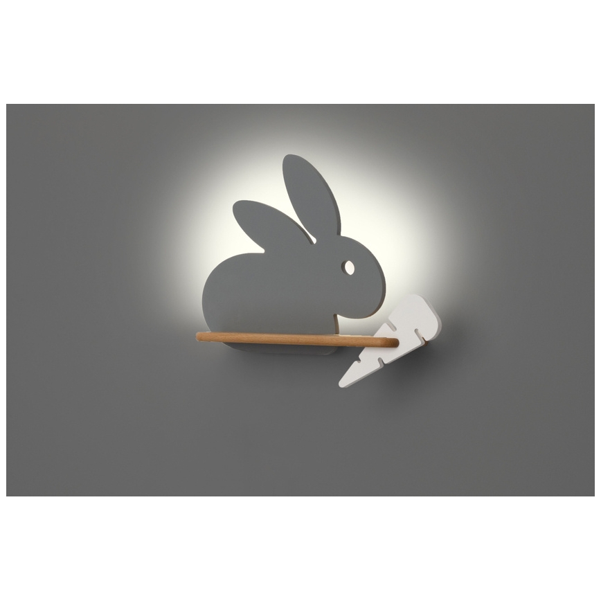 Aplique LED infantil con estante RABBIT LED/4W/230V gris/blanco/madera