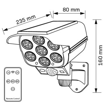 Cámara de seguridad simulada con LED solar y sensor KAMERA LED/1W/3,7V IP44 + control remoto