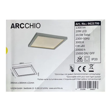 Arcchio - Plafón LED regulable SOLVIE LED/20W/230V