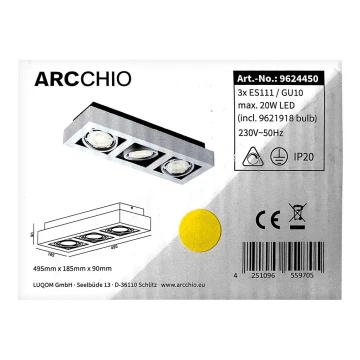 Arcchio - Plafón LED RONKA 3xGU10/11,5W/230V