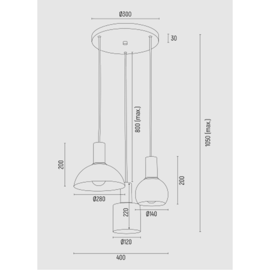 Argon 1469 - Lámpara colgante SINES 3xE27/15W/230V naranja