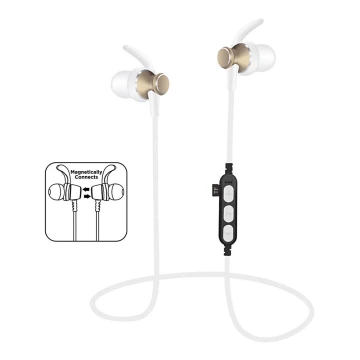 Auriculares bluetooth con micrófono y reproductor MicroSD blanco/dorado