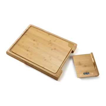Báscula digital de cocina + tabla de cortar de bambú
