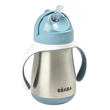 Beaba - Taza termoaislante con pajita 250 ml azul