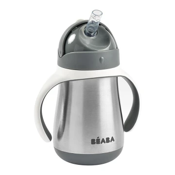 Beaba - Taza termoaislante con pajita 250 ml gris